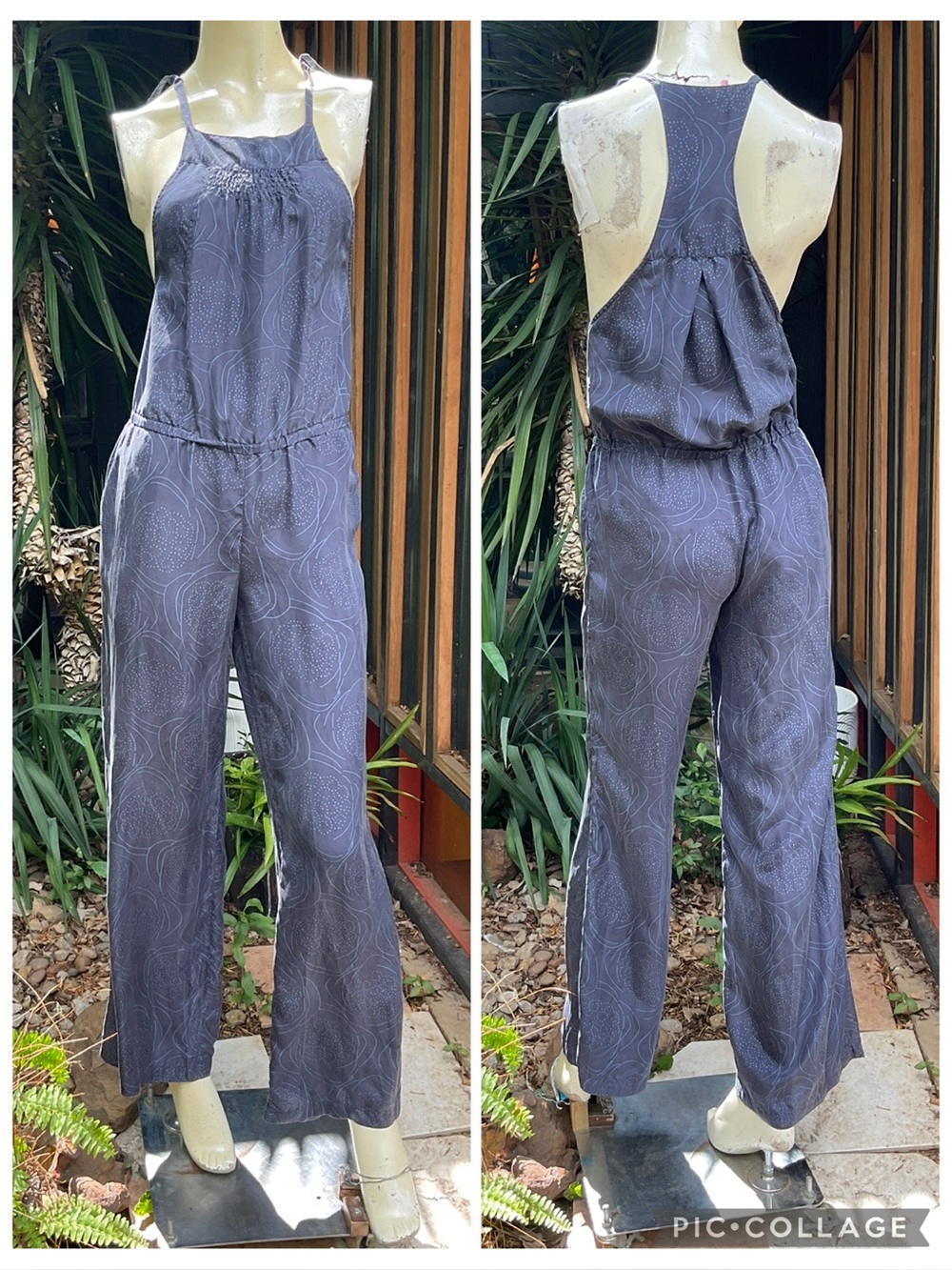 Autre Ton 100% Silk Wide Leg Square Neck Jumpsuit with Pockets Size Small